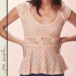Free People Besties Lace Top Empire Waist Babydoll Coquette Pink | Sz L | NWT